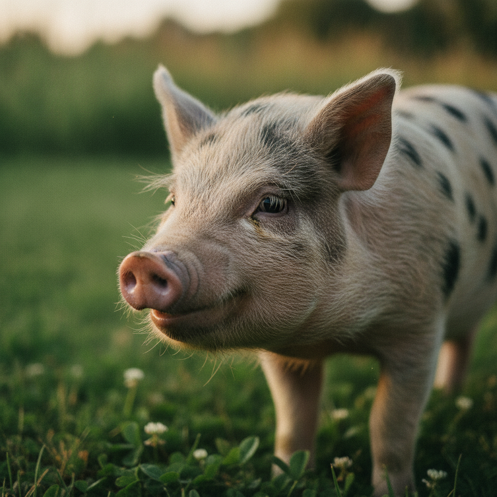 happy mini pig outside