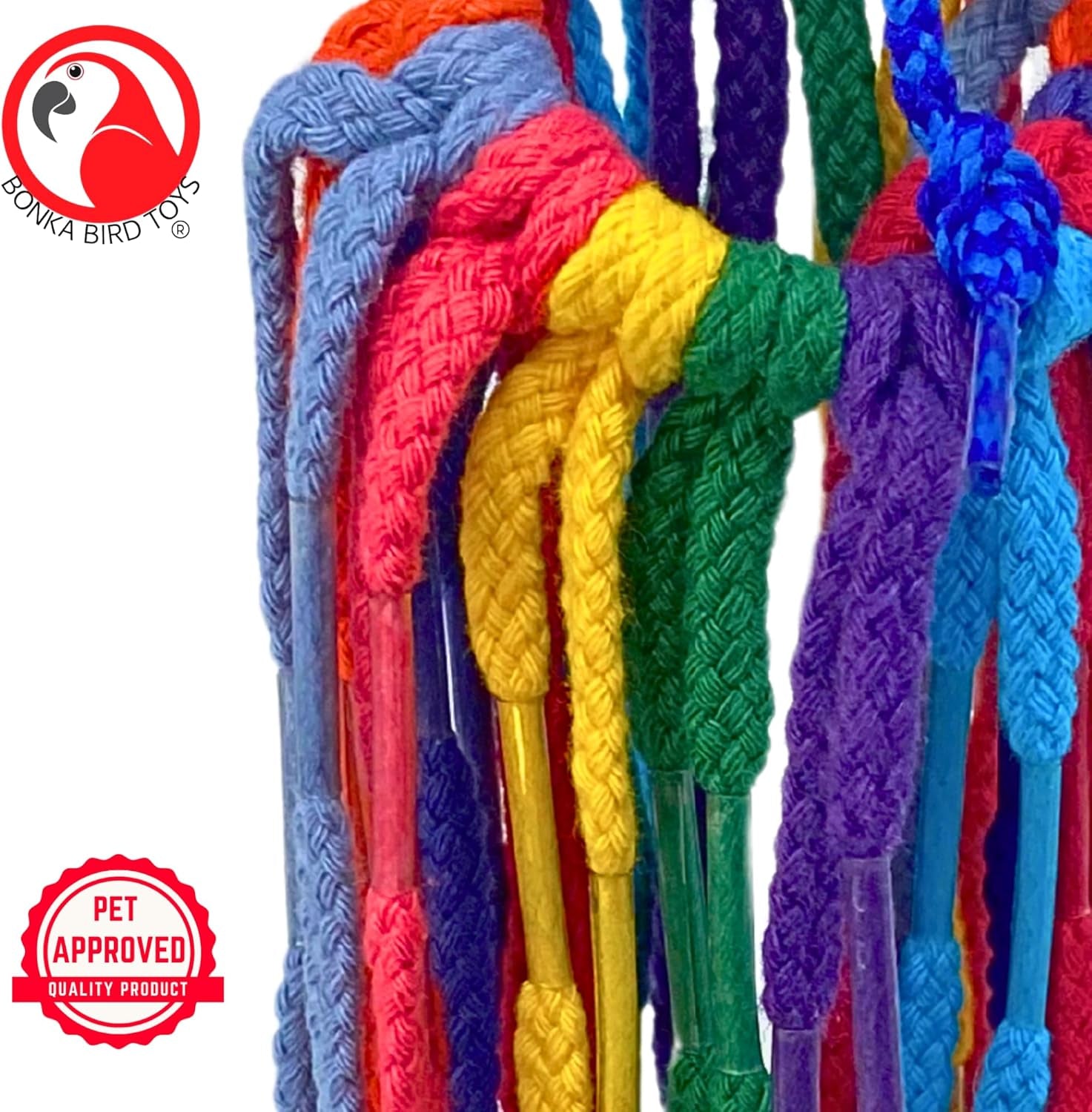 51214 Small Aglet Heaven Cotton Shoelace Toy with Plastic Aglets and 2" Ring for Parakeets Cockatiels Quakers Pionus Small Bird Enrichment