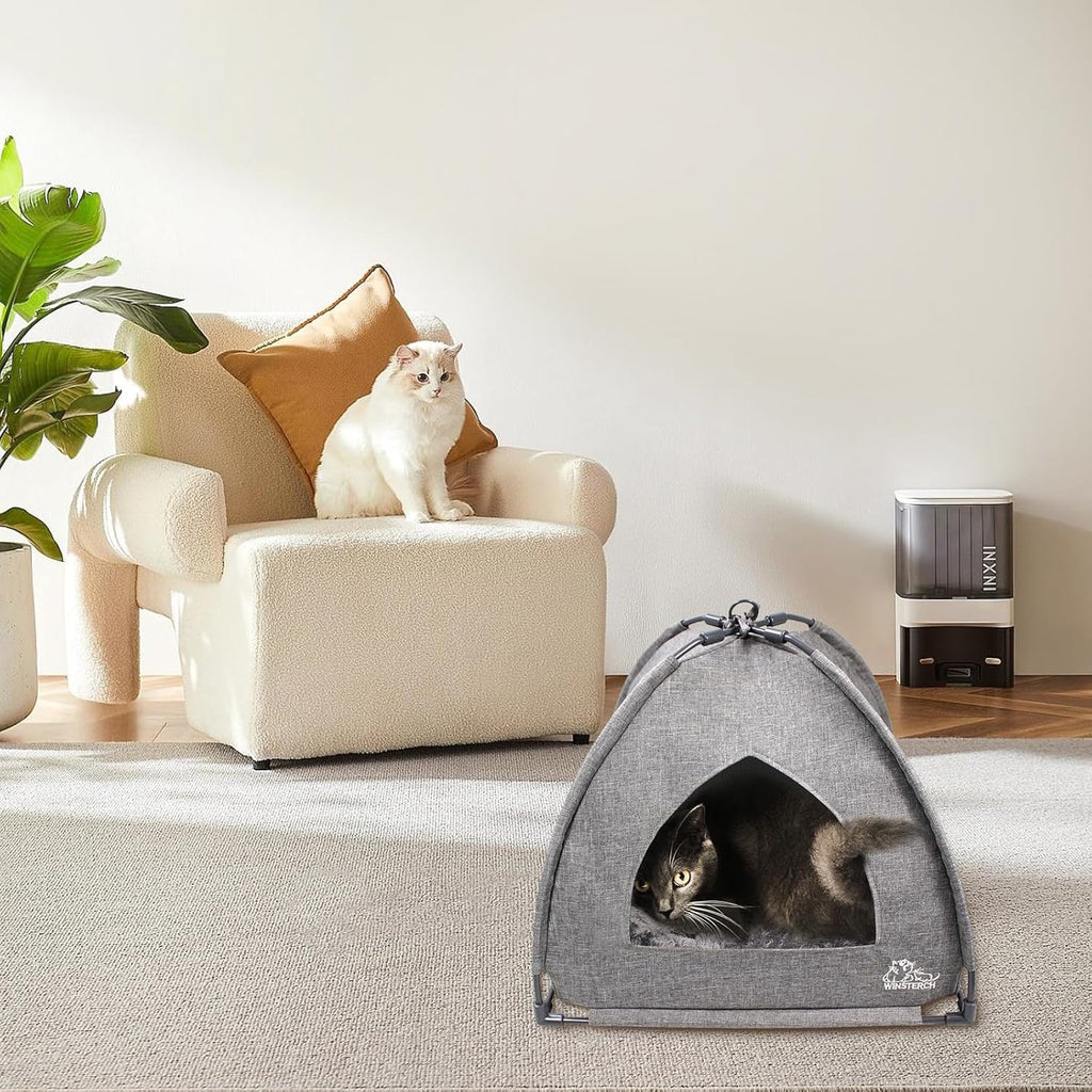 Cat Bed Cave for Indoor Cats, Small Pet Tent Cave for Cats, Kittens, and Small Dogs, Warming Cat House with Removable Washable Cushion (18.5'‘ X 18.5’' X 15.8'', Grey)