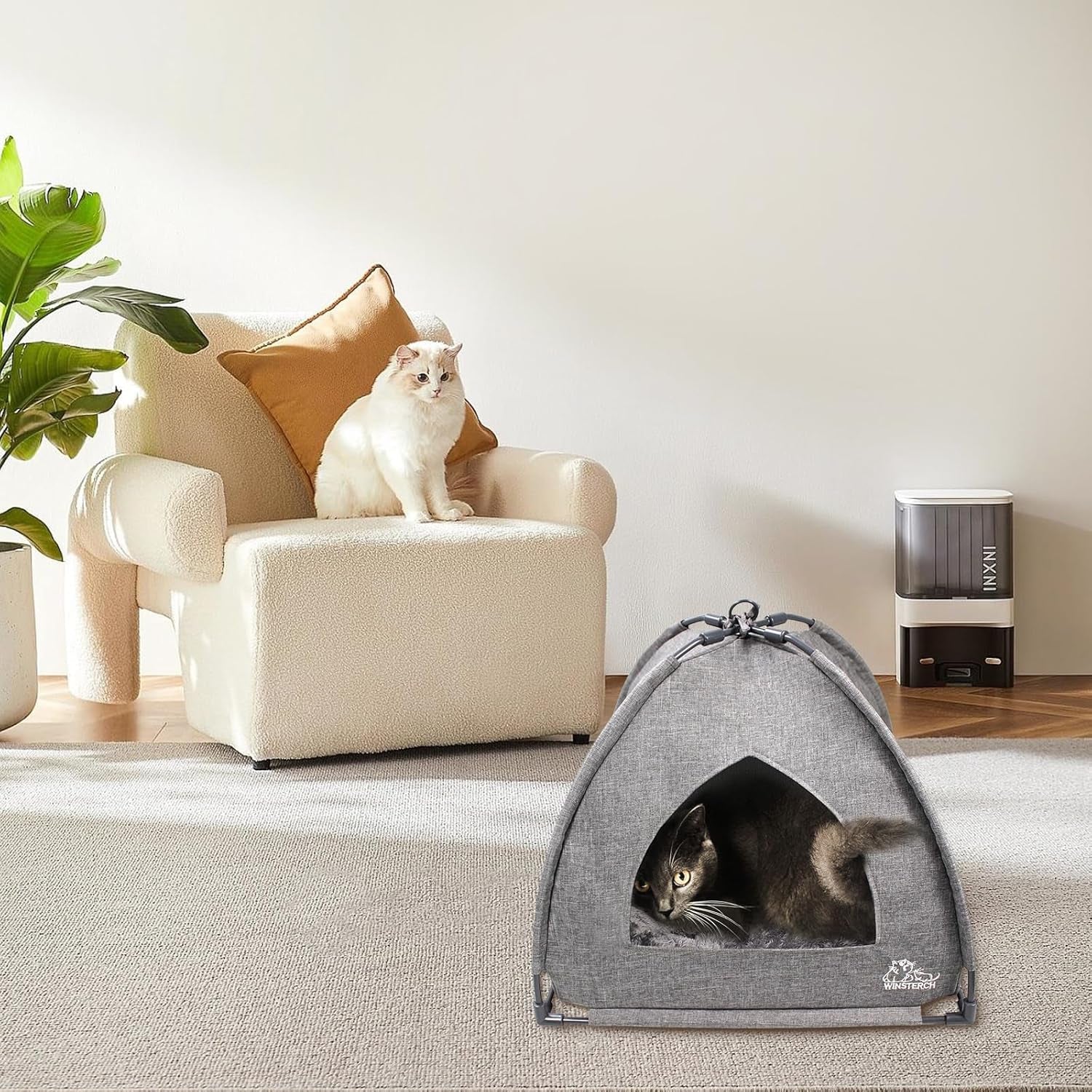 Cat Bed Cave for Indoor Cats, Small Pet Tent Cave for Cats, Kittens, and Small Dogs, Warming Cat House with Removable Washable Cushion (18.5'‘ X 18.5’' X 15.8'', Grey)
