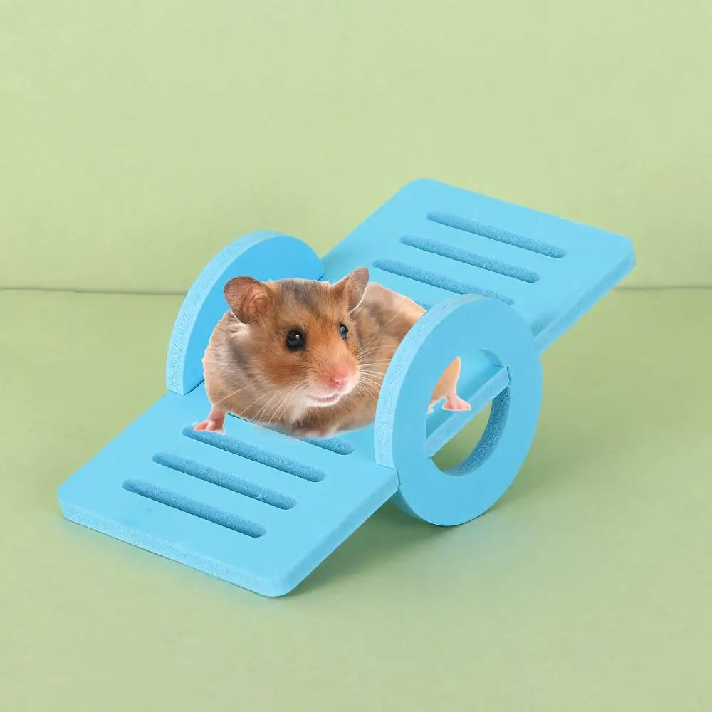 1 Pieces Hamster Toys Set Include Wooden Hamster House, Rainbow Bridge, Hamster Seesaw Toy Chew Corn