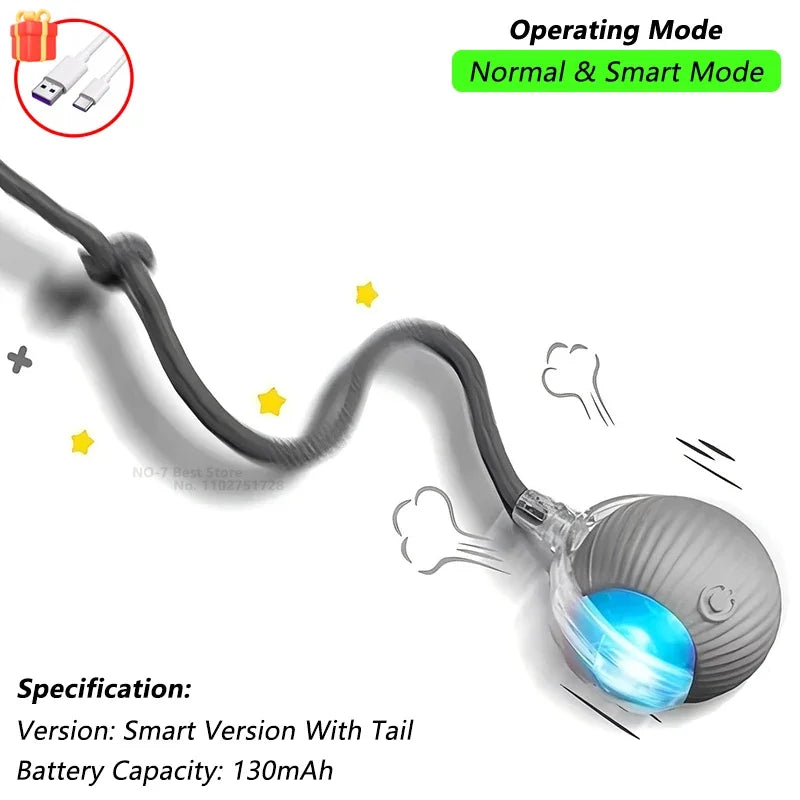Cat Interactive Ball Toy Automatic Rolling Ball Faux Tail Rechargeable Smart Pet Electric Toy Pet Training Imitate Mouse