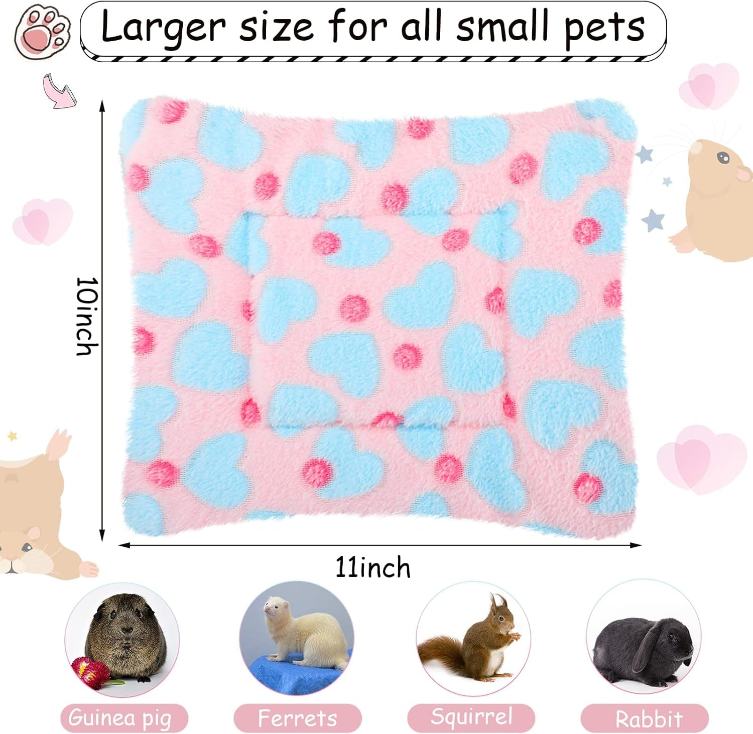 4 Pcs Guinea Pig Bed Mat 11" X 10" Bunny Beds for Rabbits Indoor Washable Small Animal Bed Plush Sleeping Pad for Rat Hedgehog Sugar Glider Chinchilla Squirrel Dogs Cats Ferrets Hamster