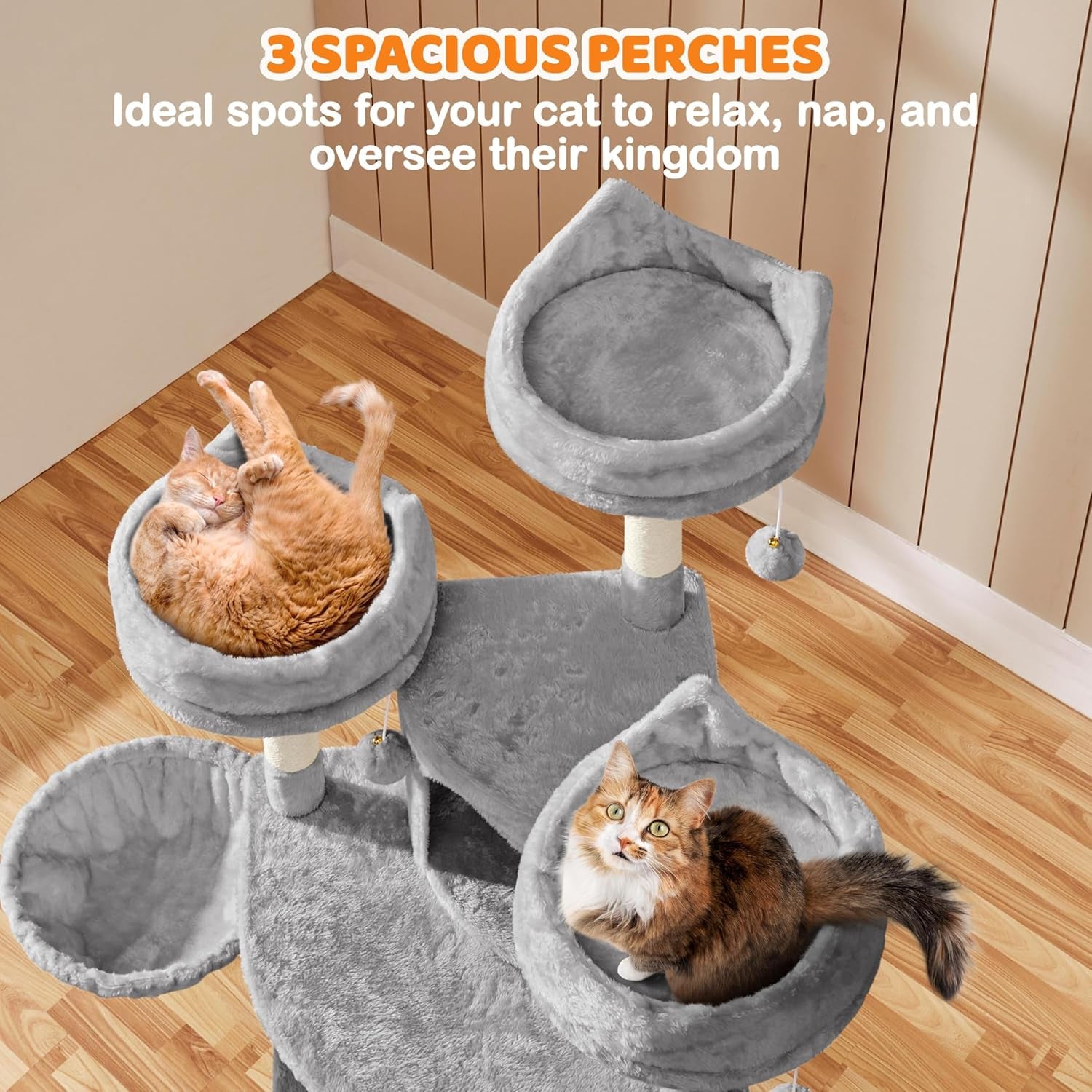 | 68.5In Cat Tree | for Large Cats | Multi-Level Cat Tower with 3 Wide Perches, Large Condo | Stable Pet Play House W/Sisal-Covered Scratching Posts & Board | Light Gray