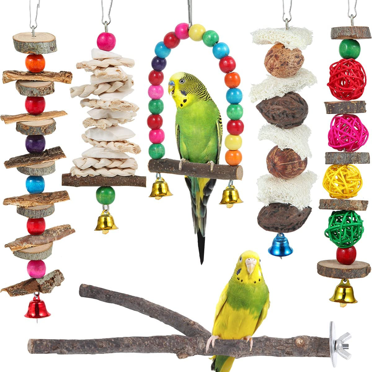 Wooden Perch & Chew Bird Toy — Foot Health & Enrichment for Parakeets