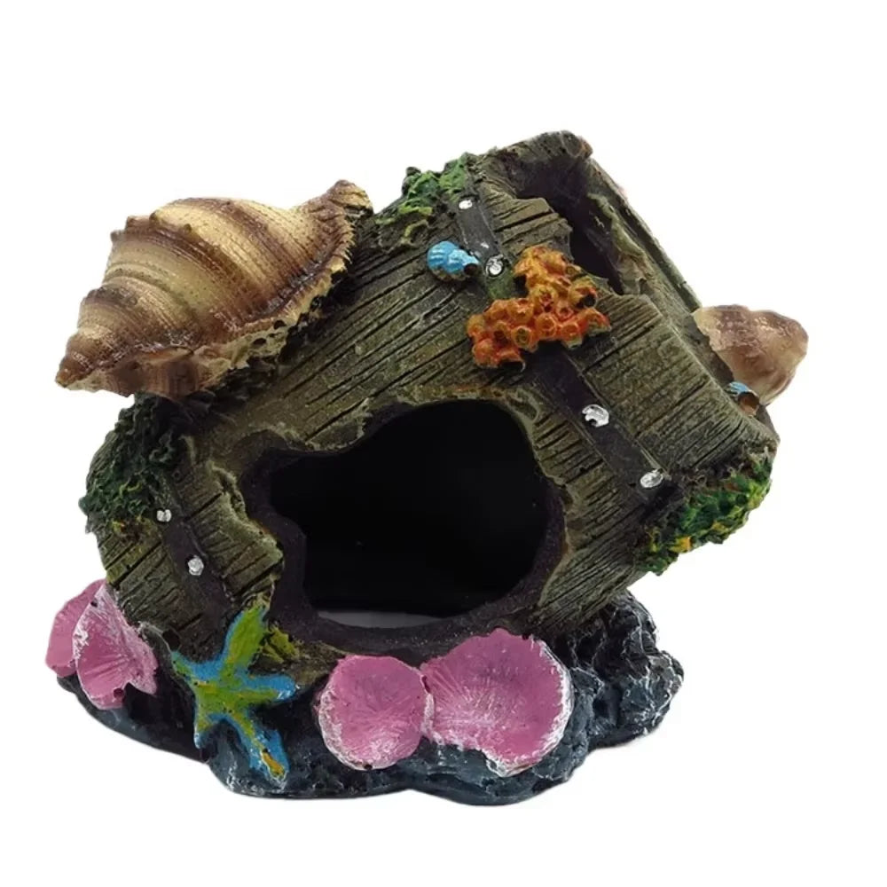 Aquarium Ornaments Decorations Resin Wood Trunk Log Artificial Barrel Hideout Cave Landscaping Accessories for Fish Tank Betta