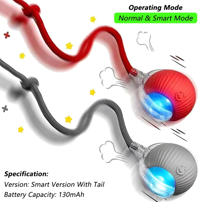 Cat Interactive Ball Toy Automatic Rolling Ball Faux Tail Rechargeable Smart Pet Electric Toy Pet Training Imitate Mouse