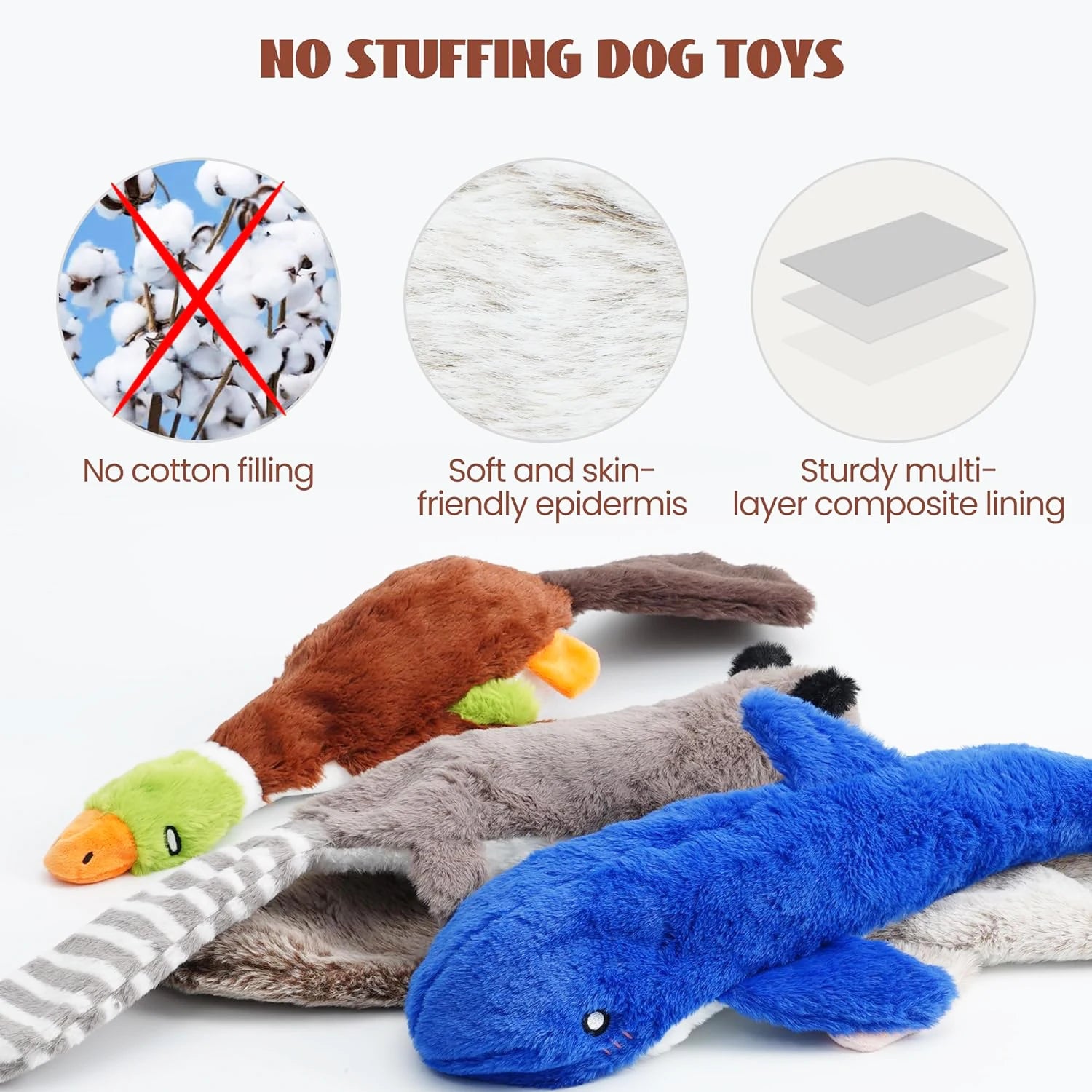 Dog Squeaky Toys, Crinkle Plush Dog Toys, No Stuffing Dog Toys for Small Medium Large Dogs, Stuffless Puppy Toys for Boredom