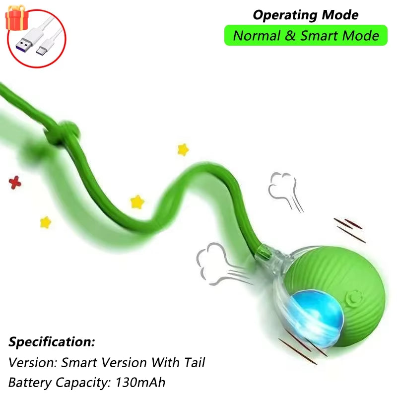 Cat Interactive Ball Toy Automatic Rolling Ball Faux Tail Rechargeable Smart Pet Electric Toy Pet Training Imitate Mouse