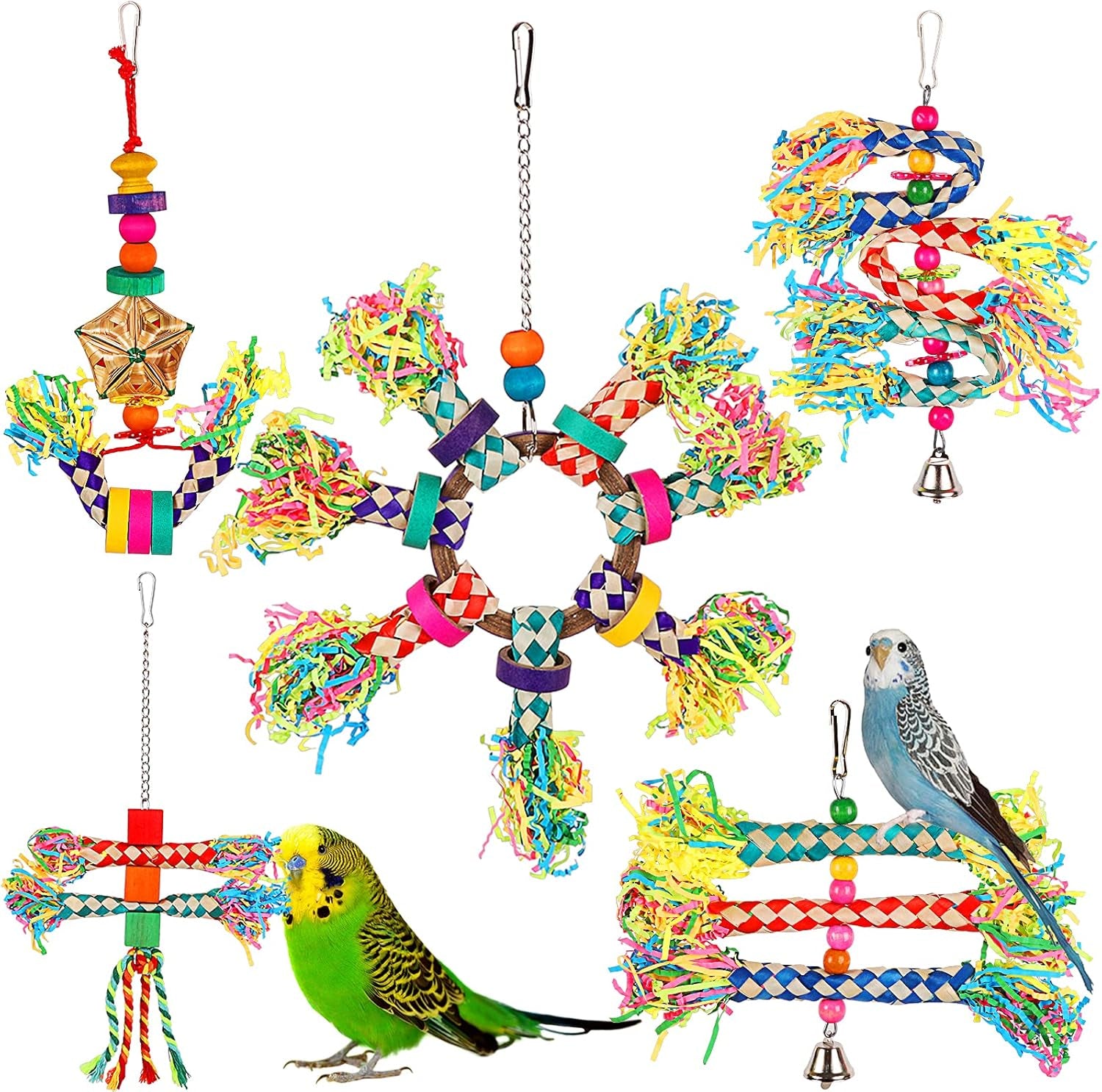 5-Piece Bird Foraging Toy Set — Shredding & Hanging Cage Enrichment