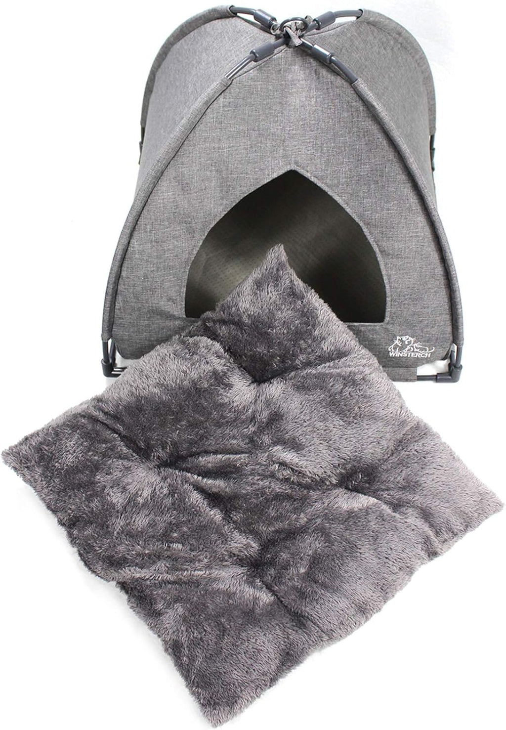 Cat Bed Cave for Indoor Cats, Small Pet Tent Cave for Cats, Kittens, and Small Dogs, Warming Cat House with Removable Washable Cushion (18.5'‘ X 18.5’' X 15.8'', Grey)