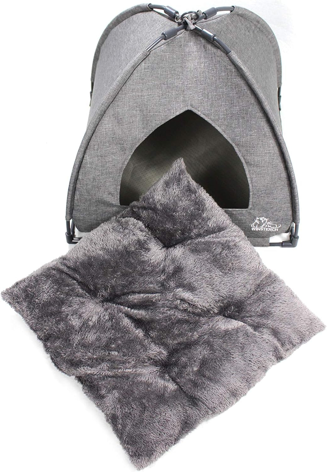 Cat Bed Cave for Indoor Cats, Small Pet Tent Cave for Cats, Kittens, and Small Dogs, Warming Cat House with Removable Washable Cushion (18.5'‘ X 18.5’' X 15.8'', Grey)