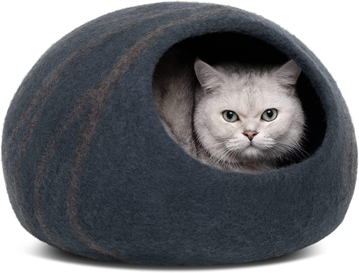 Cat Cave – Premium Felt Cat Bed for Indoor Cats, Handmade 100% Merino Wool (Large, Slate Gray)