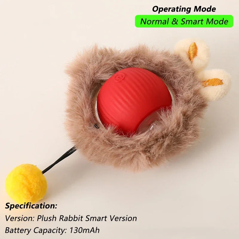 Cat Interactive Ball Toy Automatic Rolling Ball Faux Tail Rechargeable Smart Pet Electric Toy Pet Training Imitate Mouse