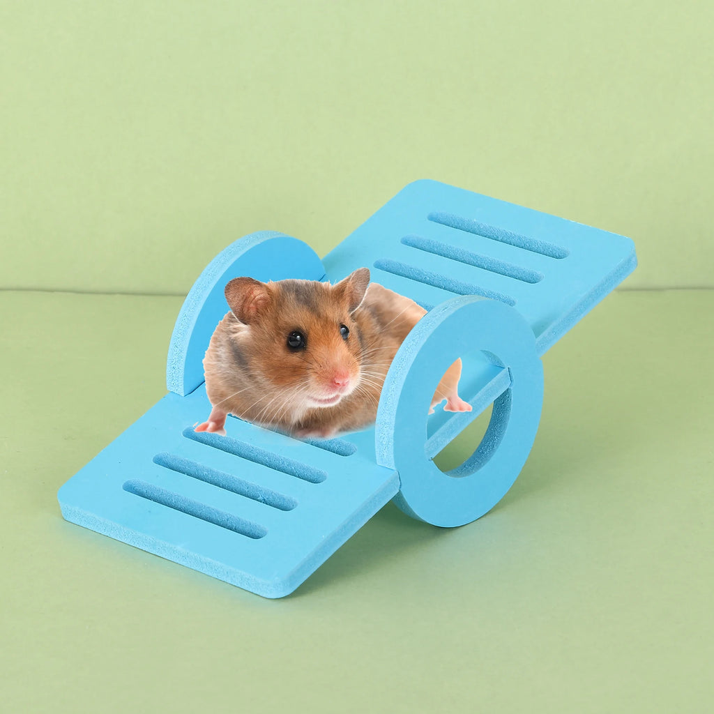 1 Pieces Hamster Toys Set Include Wooden Hamster House, Rainbow Bridge, Hamster Seesaw Toy Chew Corn