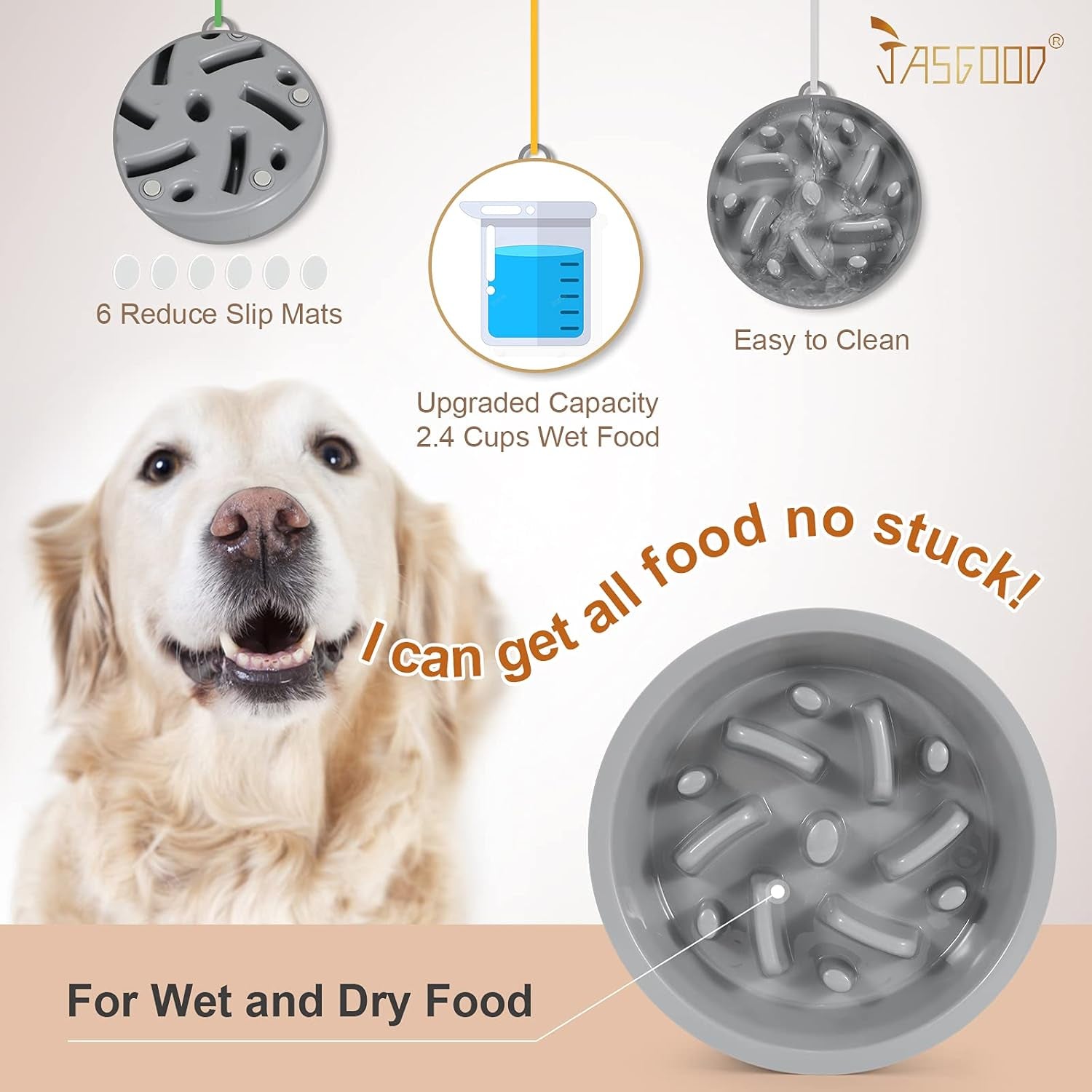 Dog Slow Feeder - Reduce Slip Puzzle Bowl for Raised Pet Feeders - Interactive Bloat Stop Elevated Diners Replacement Bowl (Gray, Fit Opening 7.5"-8")
