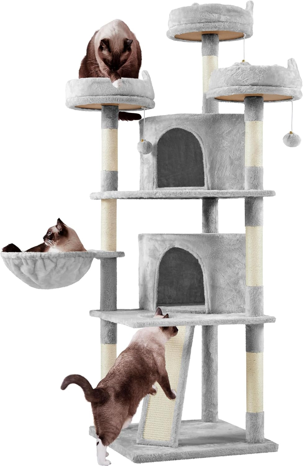 | 68.5In Cat Tree | for Large Cats | Multi-Level Cat Tower with 3 Wide Perches, Large Condo | Stable Pet Play House W/Sisal-Covered Scratching Posts & Board | Light Gray