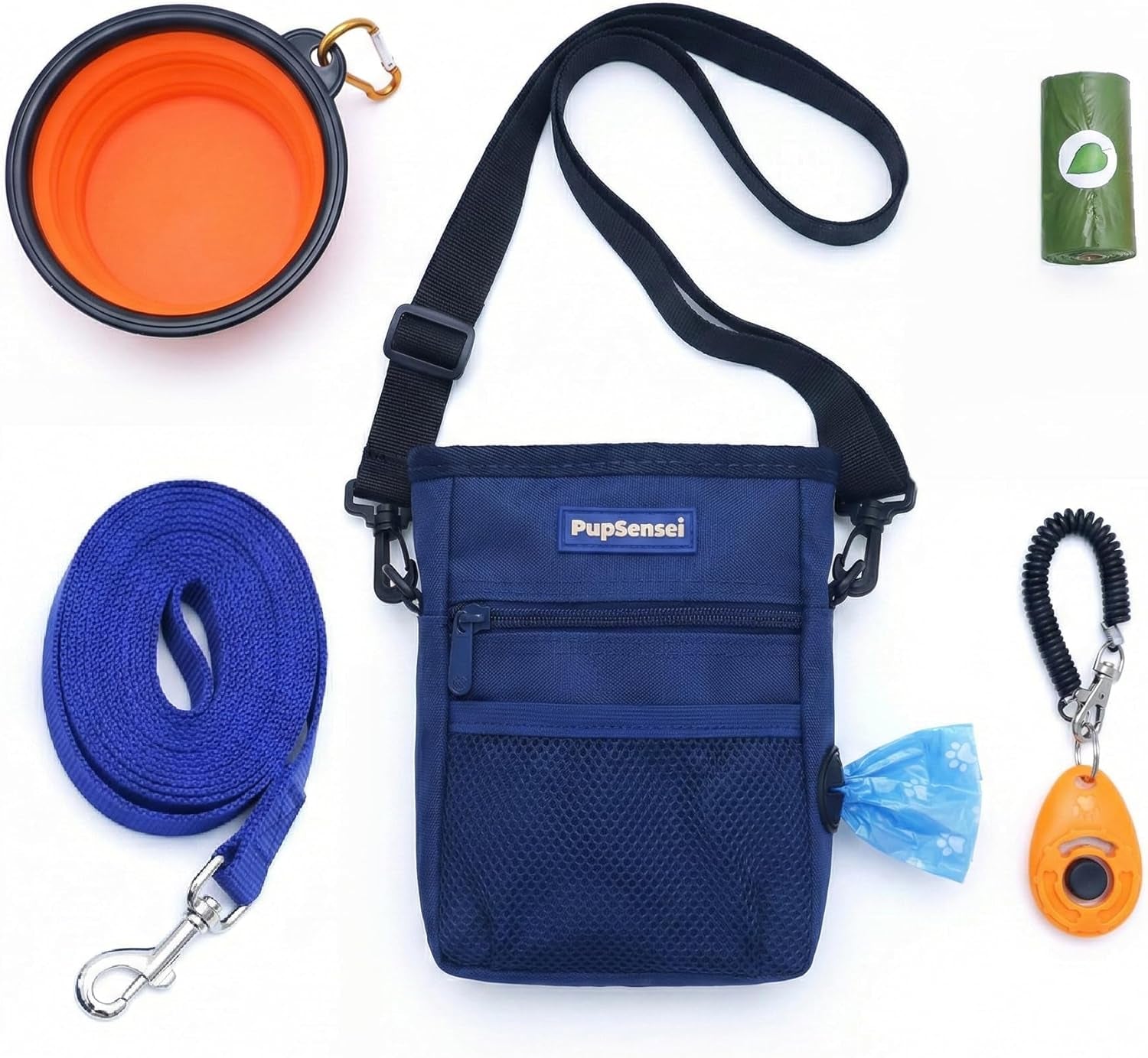 Positive Reinforcement Dog Training Kit — Clicker, Long Line, Treat Pouch & Ball