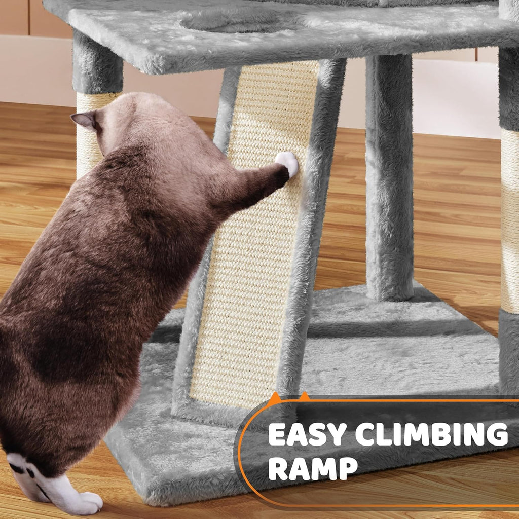 | 68.5In Cat Tree | for Large Cats | Multi-Level Cat Tower with 3 Wide Perches, Large Condo | Stable Pet Play House W/Sisal-Covered Scratching Posts & Board | Light Gray