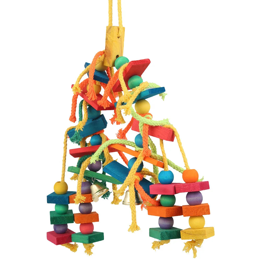 Wood & Cotton Rope Bird Toy — Chew & Training Enrichment for Small Parrots