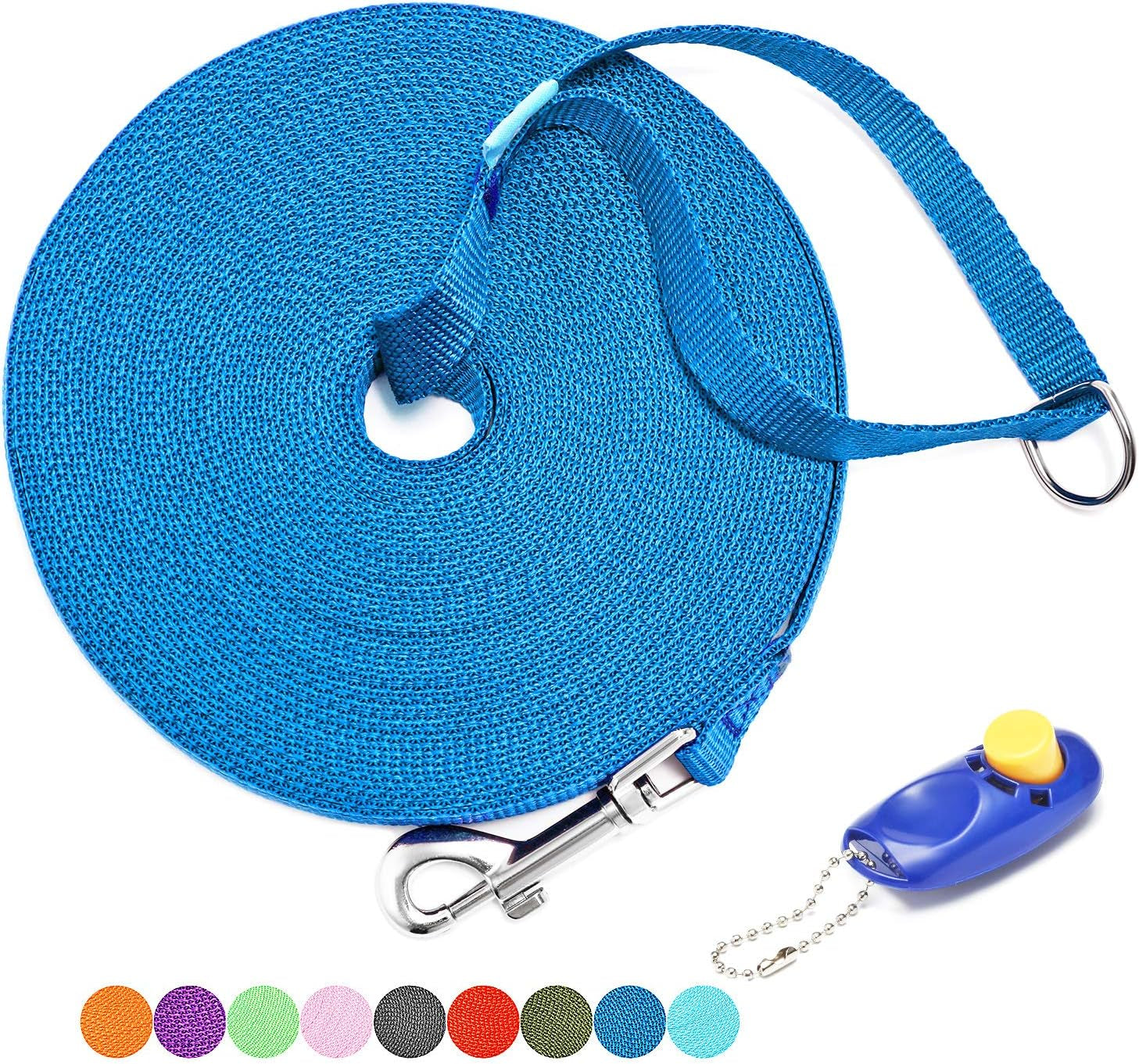 Long Training Lead with Clicker — 15–100ft Recall Line for Dogs
