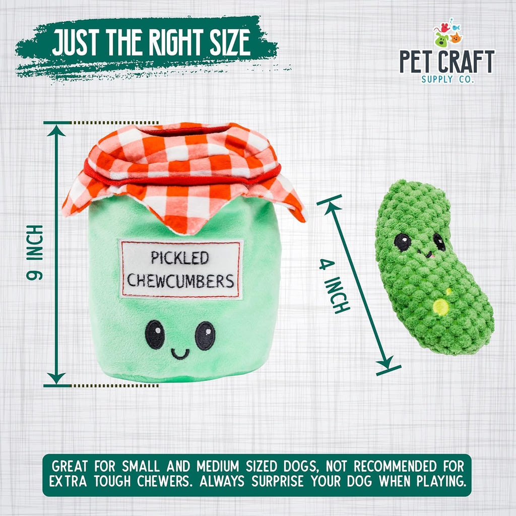 Hide and Seek Plush Dog Toys Crinkle Squeaky Interactive Burrow Activity Puzzle Chew Fetch Treat Hiding Brain Stimulating Cute Funny Toy Bundle Pack -Pickles, for Medium Breeds