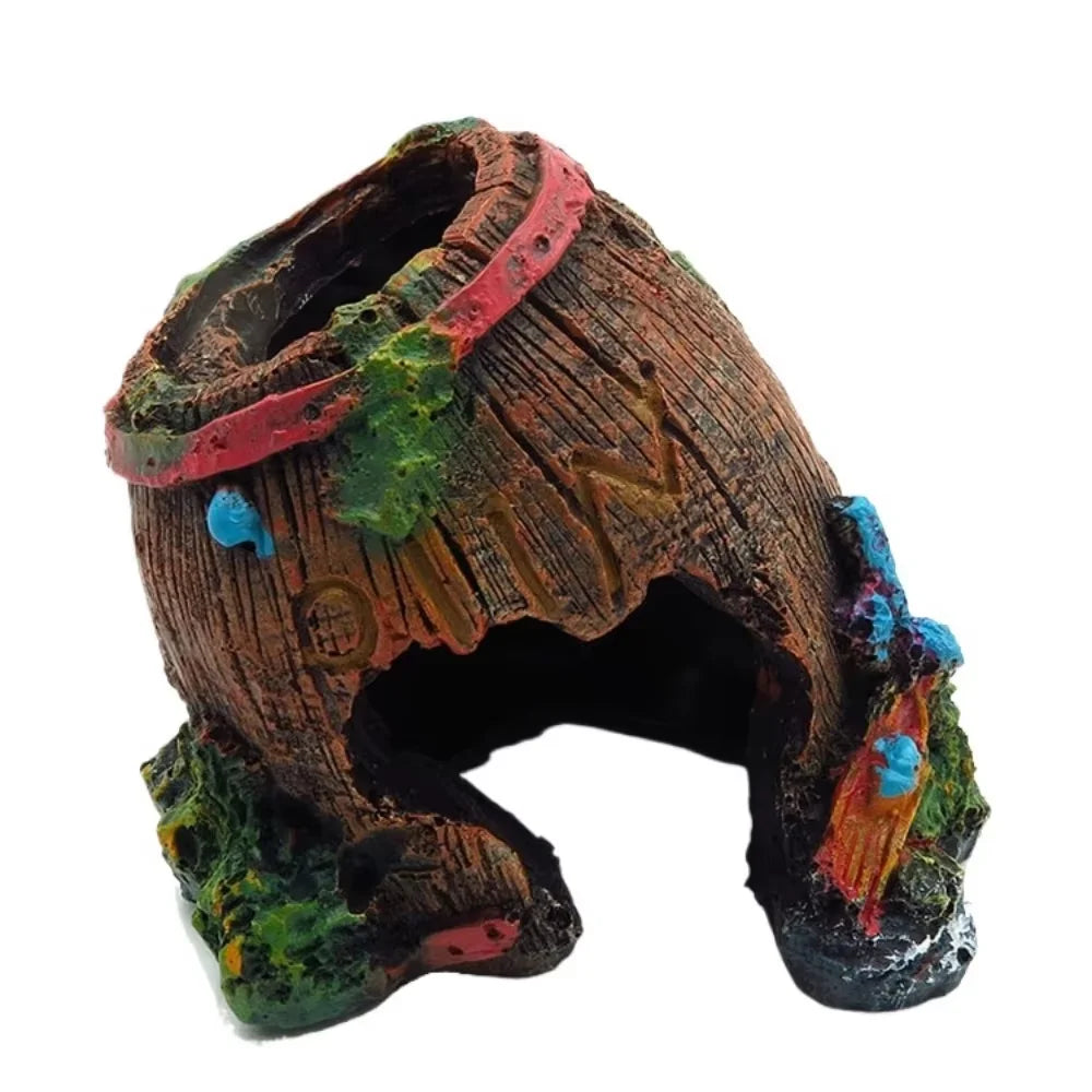 Aquarium Ornaments Decorations Resin Wood Trunk Log Artificial Barrel Hideout Cave Landscaping Accessories for Fish Tank Betta