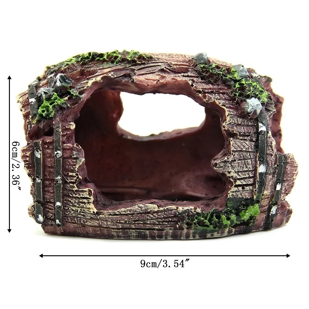 Barrel-Log Reptile Hide Cave — Mossy Habitat & Shelter Enrichment