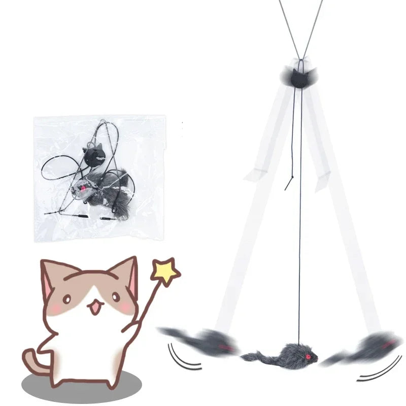 Hands-Free Door Mouse Teaser — Retractable Bounce Toy for Cats