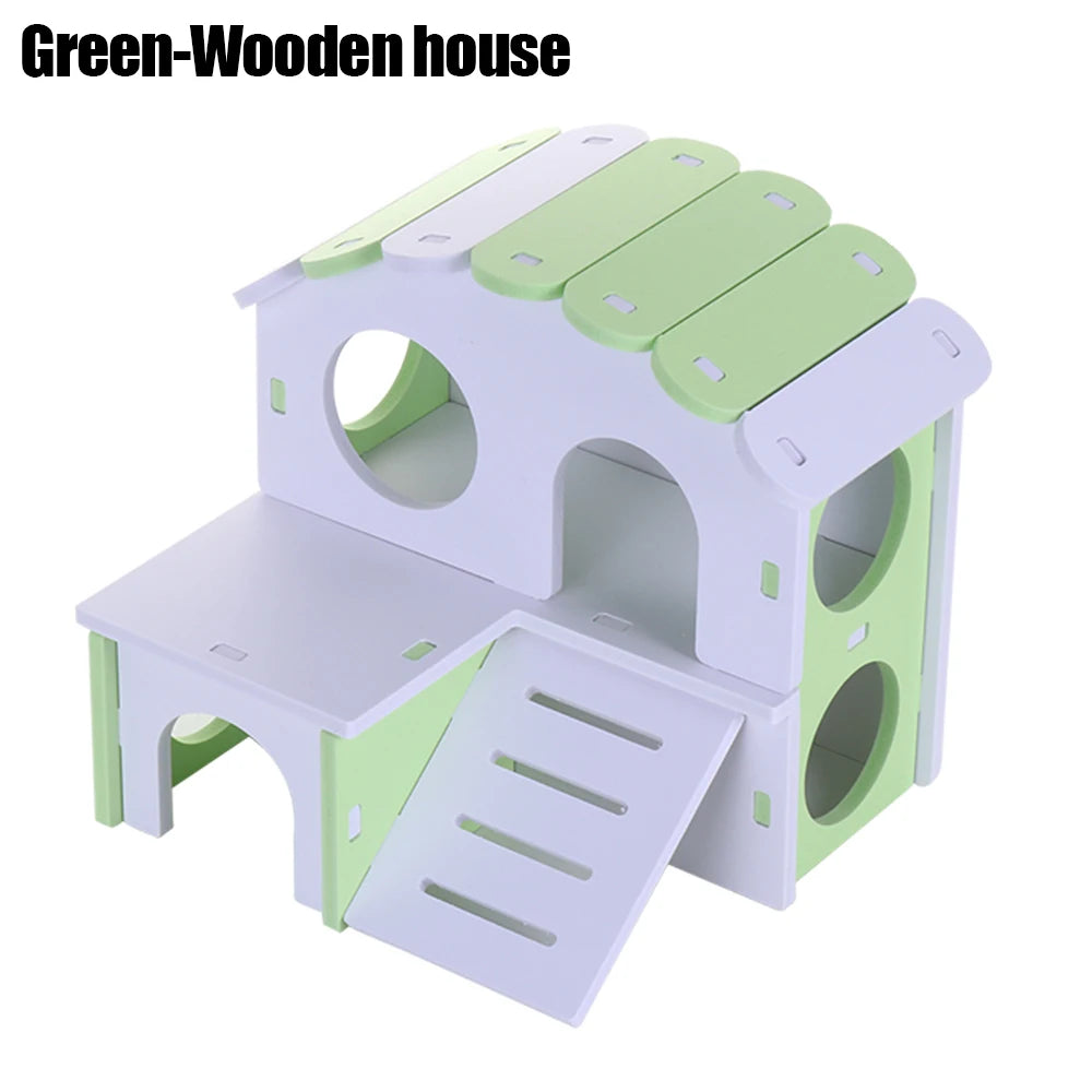 1 Pieces Hamster Toys Set Include Wooden Hamster House, Rainbow Bridge, Hamster Seesaw Toy Chew Corn