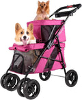 '- Double Dog Stroller for Small Dogs and Medium Dogs and Cats - Double Pet Stroller, Lightweight and Foldable with Mesh Windows, Extra Space for Second Pet or Storage - Pink
