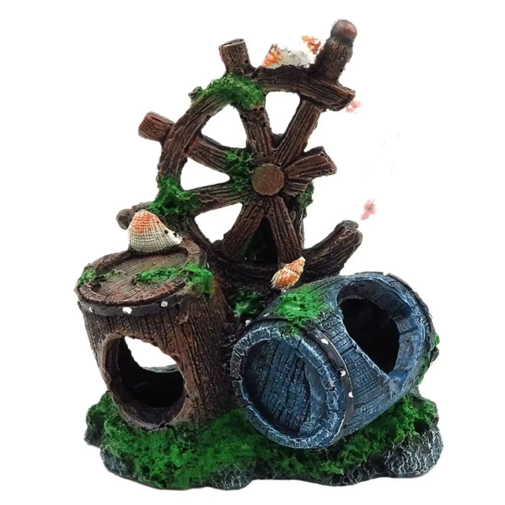 Aquarium Ornaments Decorations Resin Wood Trunk Log Artificial Barrel Hideout Cave Landscaping Accessories for Fish Tank Betta