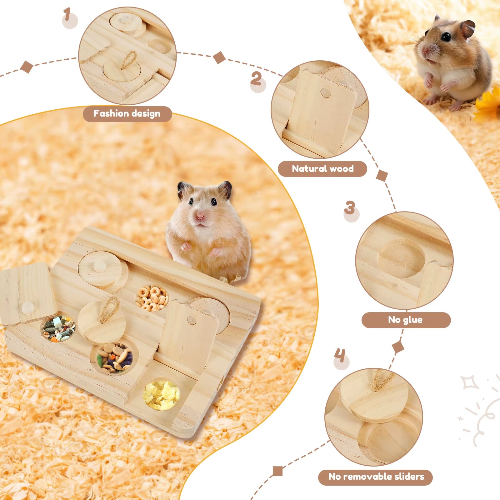 Wooden Guinea Pig Foraging Toy Treat Dispenser Toy with 6 Food Holes Interactive Hamsters Foraging Toy Pet Accessory for Rabbits