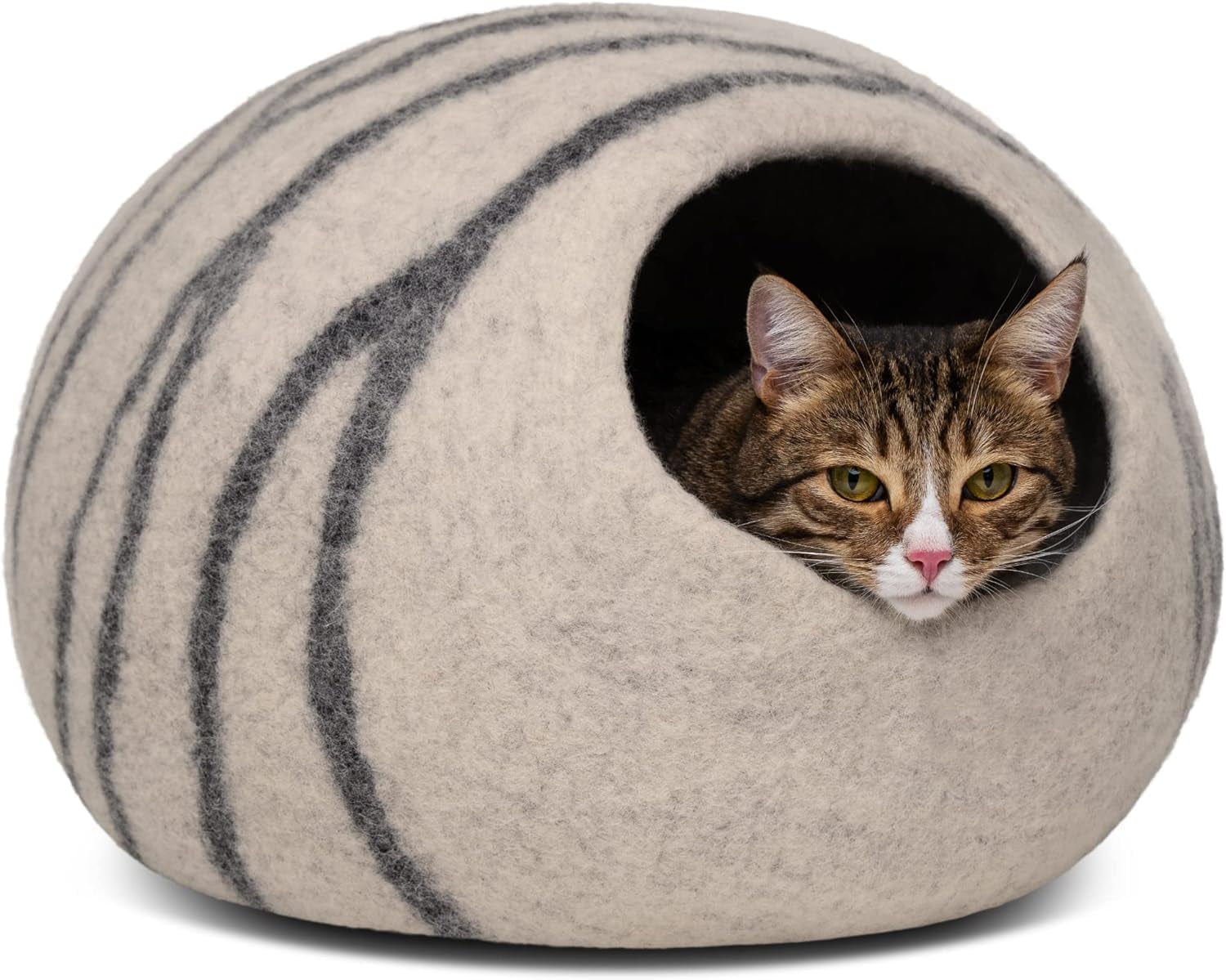 Felt Cat Cave Bed — Handmade Merino Wool Hideaway for Cozy Retreat