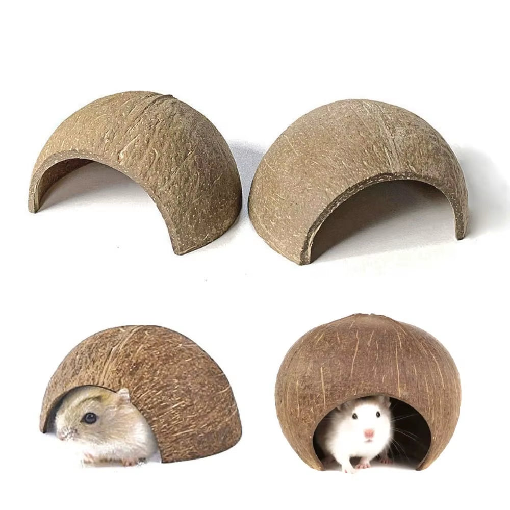 Natural Coconut Shell Coconut Shell Hamster Nest Bite-Resistant Small Pet Toy Guinea Pig Hideout Reptile Hide Habitat Hamster