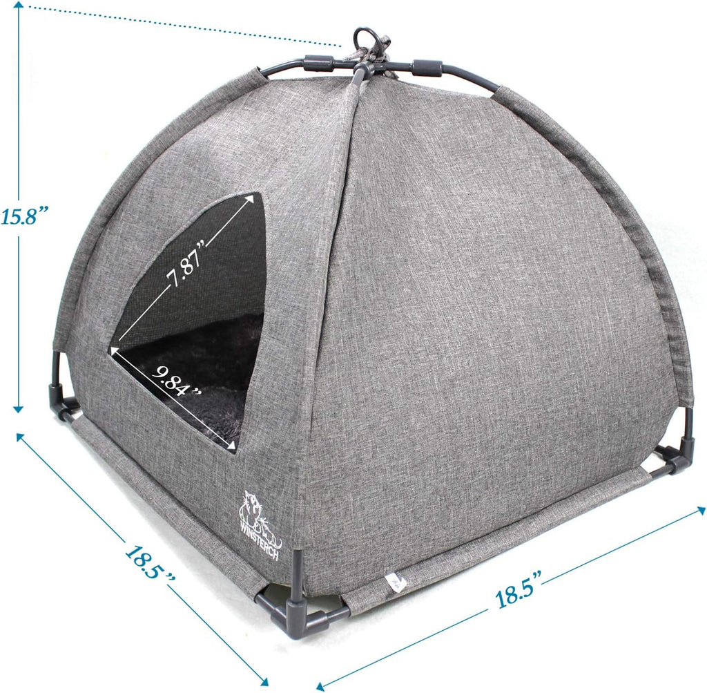 Cat Bed Cave for Indoor Cats, Small Pet Tent Cave for Cats, Kittens, and Small Dogs, Warming Cat House with Removable Washable Cushion (18.5'‘ X 18.5’' X 15.8'', Grey)
