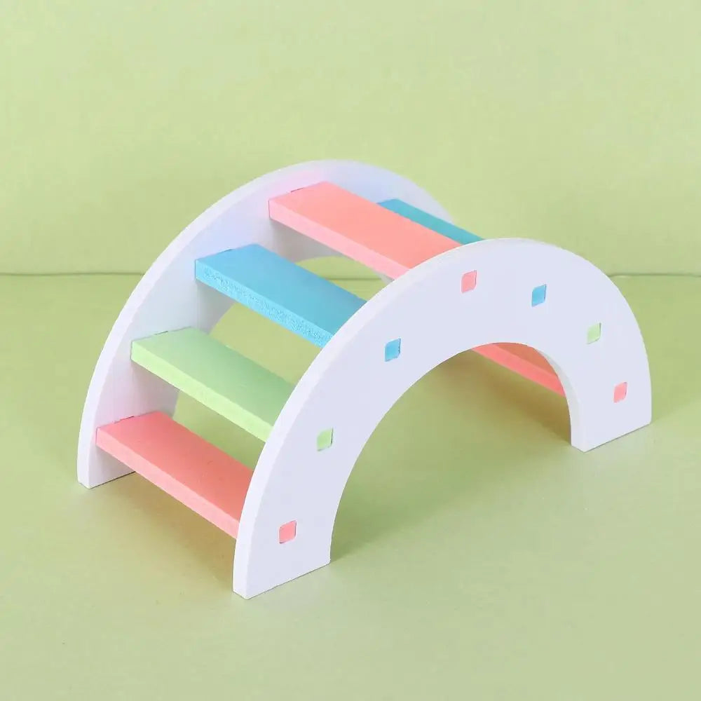1 Pieces Hamster Toys Set Include Wooden Hamster House, Rainbow Bridge, Hamster Seesaw Toy Chew Corn