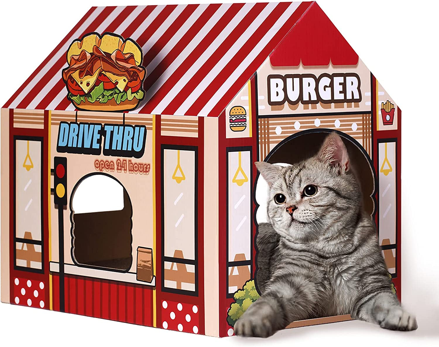 Cardboard Cat House with Scratcher — Hideout & Scratch Habitat Enrichment