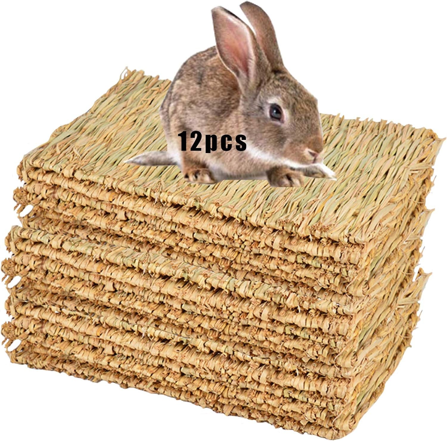 Woven Grass Mats — Chewable Floor Enrichment for Small Pets, 12-Pack
