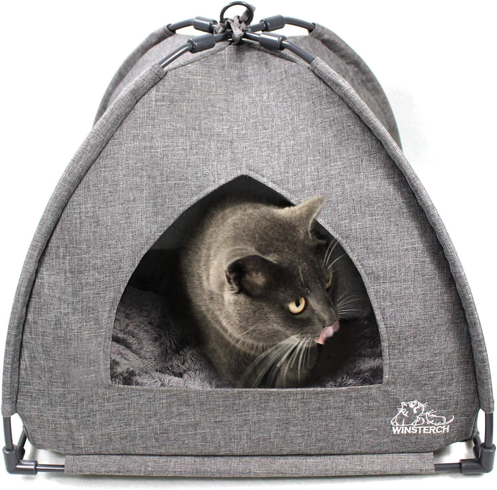Cat Bed Cave for Indoor Cats, Small Pet Tent Cave for Cats, Kittens, and Small Dogs, Warming Cat House with Removable Washable Cushion (18.5'‘ X 18.5’' X 15.8'', Grey)