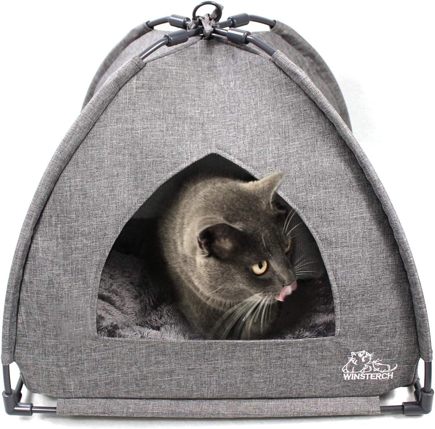 Cat Bed Cave for Indoor Cats, Small Pet Tent Cave for Cats, Kittens, and Small Dogs, Warming Cat House with Removable Washable Cushion (18.5'‘ X 18.5’' X 15.8'', Grey)