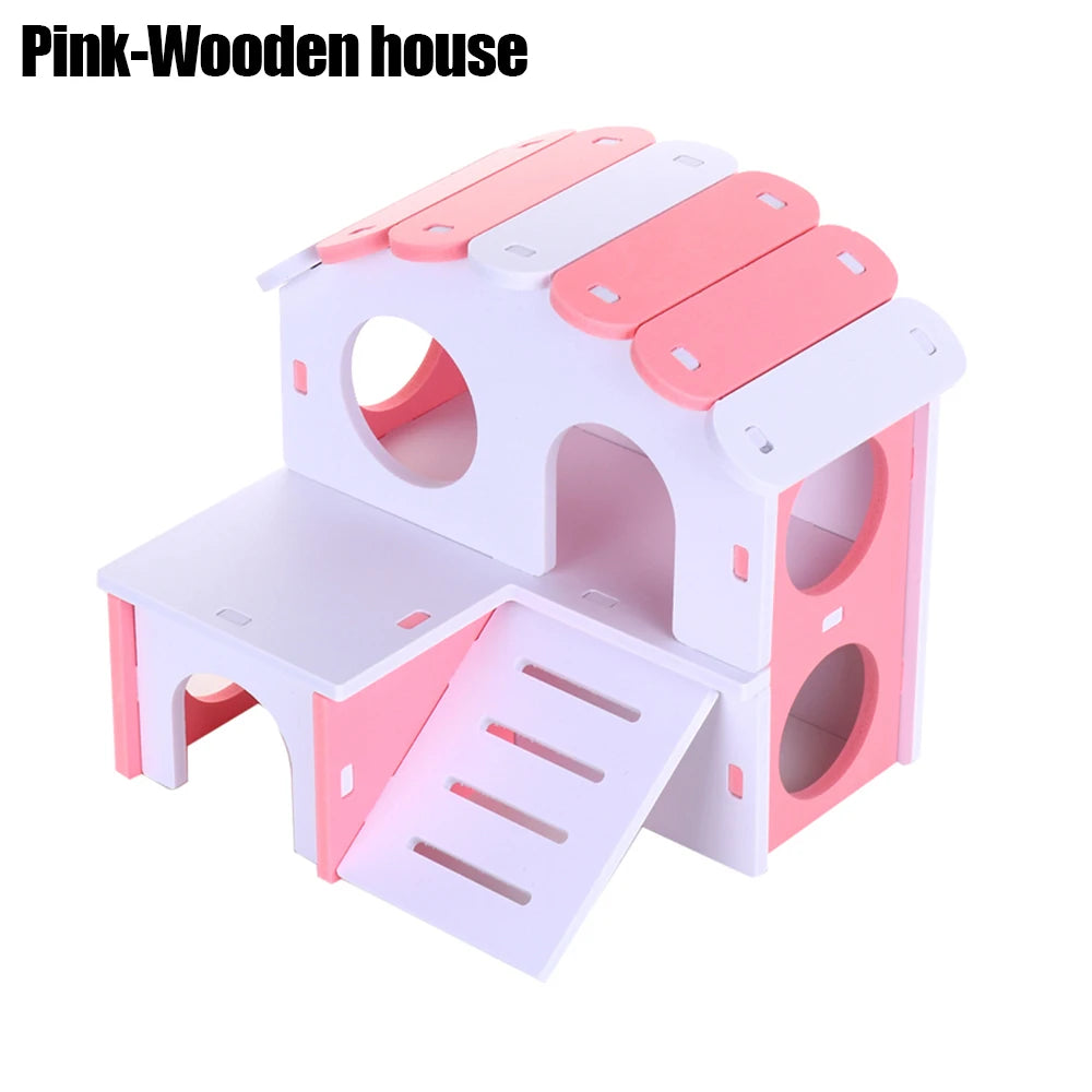 1 Pieces Hamster Toys Set Include Wooden Hamster House, Rainbow Bridge, Hamster Seesaw Toy Chew Corn